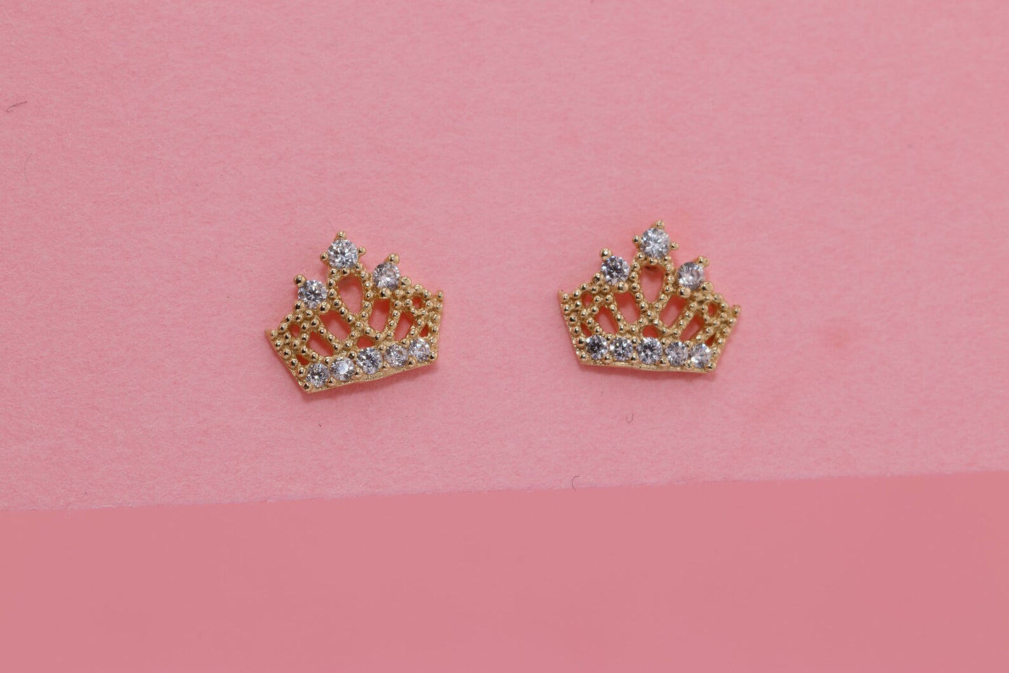 14K Gold CZ Princess Crown Earrings B