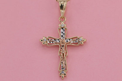 14k Solid Gold Cross Jesus Crucifix Crucifijo Charm Pendant O