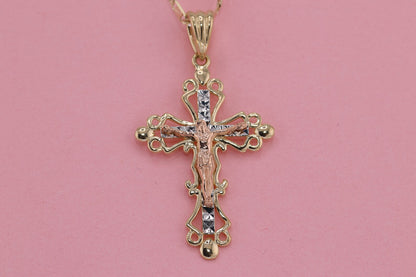 14k Solid Gold Cross Jesus Crucifix Crucifijo Charm Pendant N