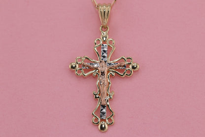 14k Solid Gold Cross Jesus Crucifix Crucifijo Charm Pendant N