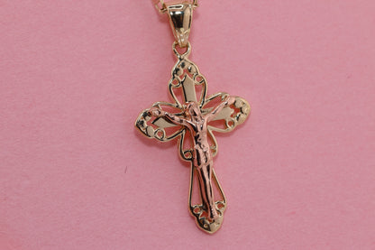 14k Solid Gold Cross Jesus Crucifix Crucifijo Charm Pendant M