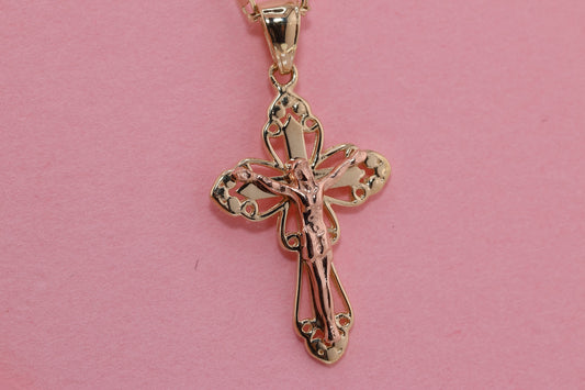 14k Solid Gold Cross Jesus Crucifix Crucifijo Charm Pendant M