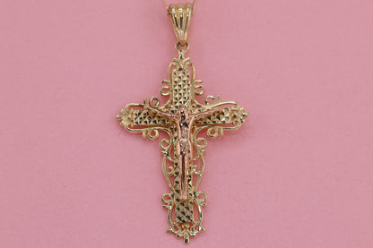 14k Solid Gold Cross Jesus Crucifix Crucifijo Charm Pendant L