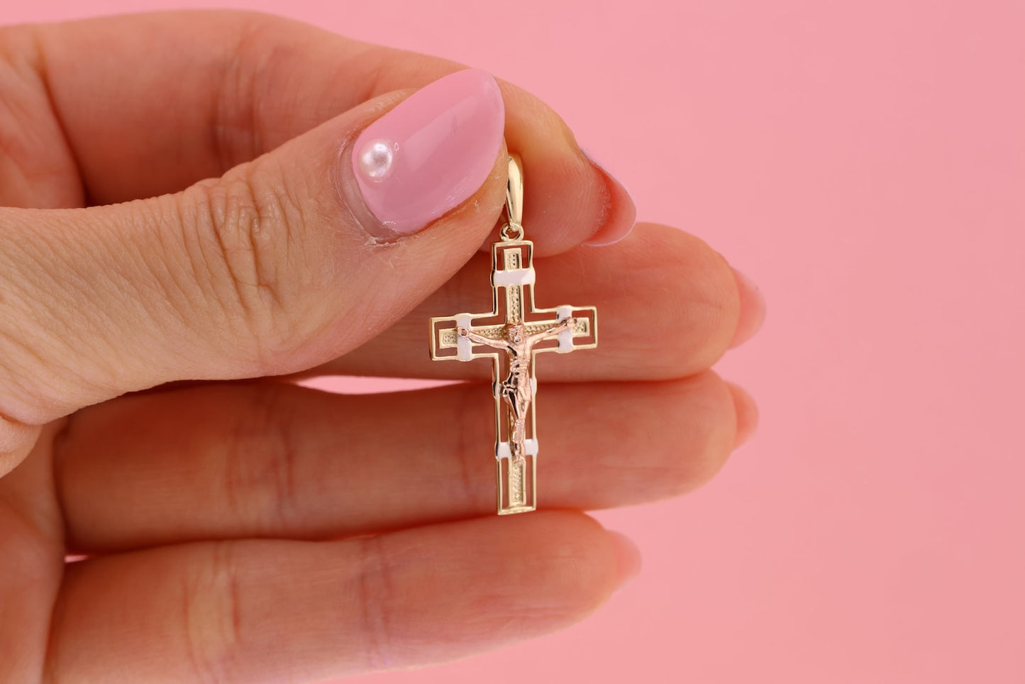 14k Solid Gold Cross Jesus Crucifix Crucifijo Charm Pendant J