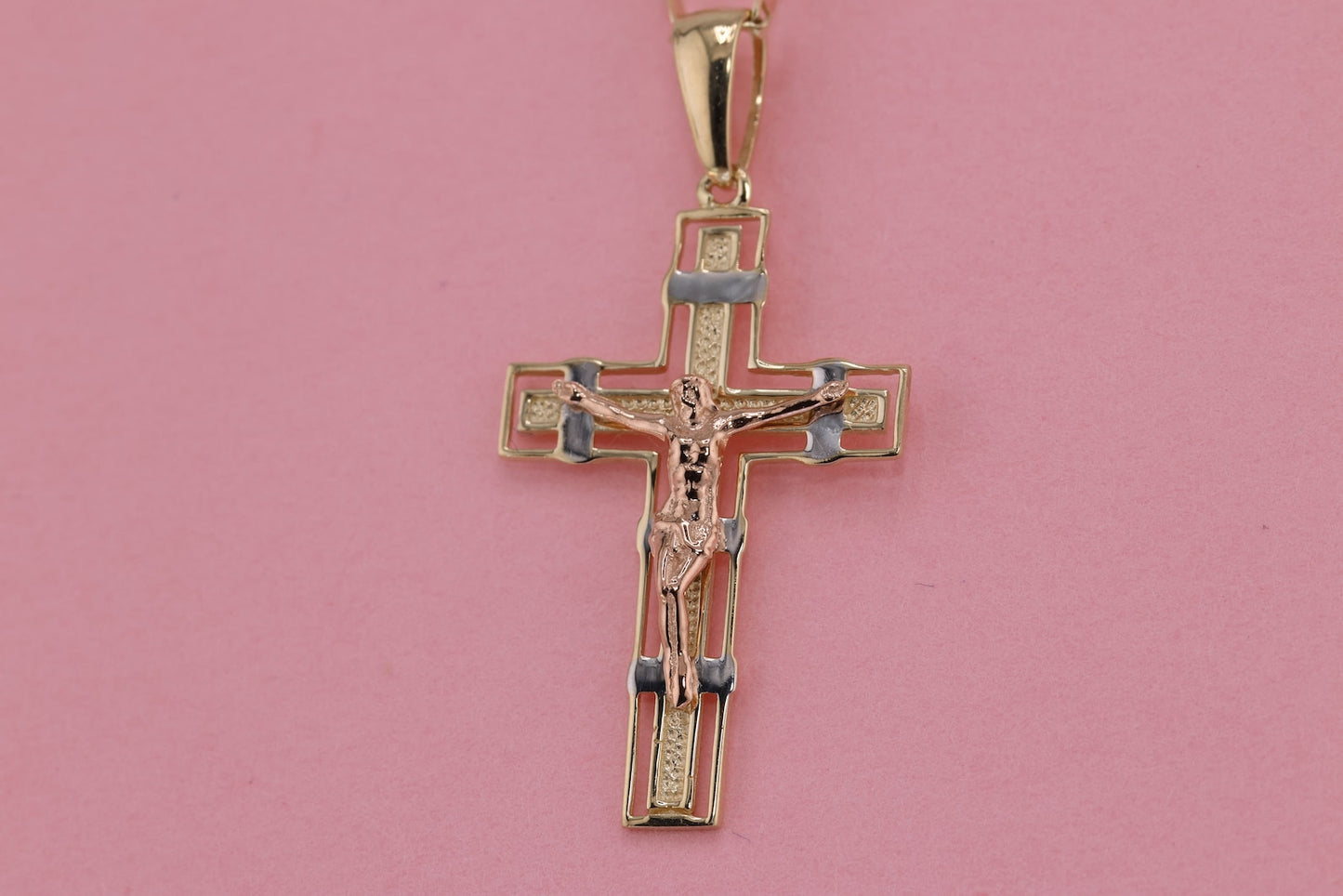 14k Solid Gold Cross Jesus Crucifix Crucifijo Charm Pendant J