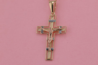 14k Solid Gold Cross Jesus Crucifix Crucifijo Charm Pendant J