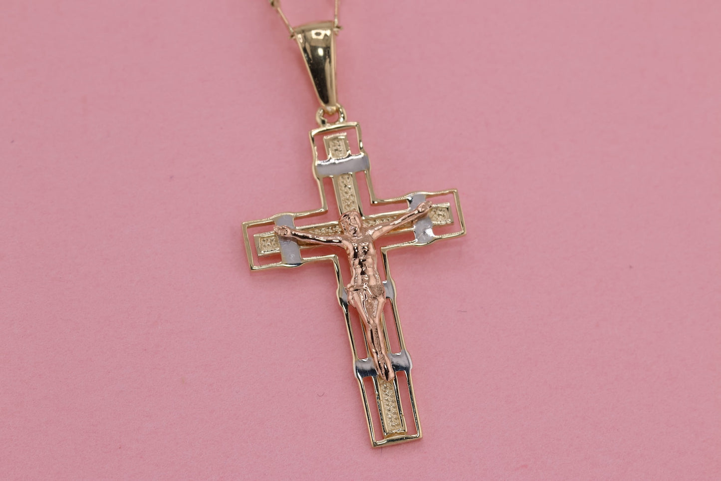 14k Solid Gold Cross Jesus Crucifix Crucifijo Charm Pendant J