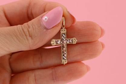 14k Solid Gold Cross Jesus Crucifix Crucifijo Charm Pendant G