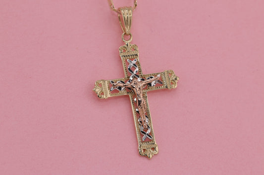 14k Solid Gold Cross Jesus Crucifix Crucifijo Charm Pendant G