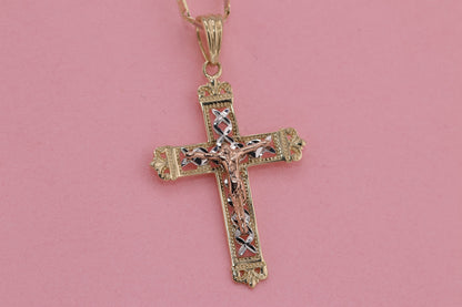 14k Solid Gold Cross Jesus Crucifix Crucifijo Charm Pendant G