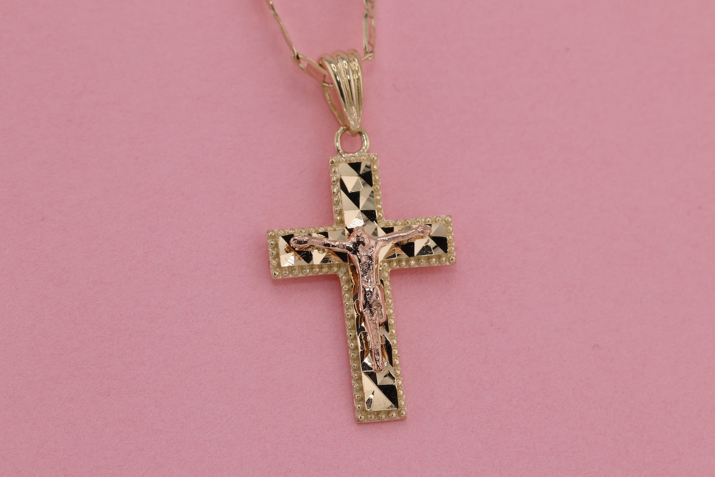 14k Solid Gold Cross Jesus Crucifix Crucifijo Charm Pendant H