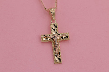 14k Solid Gold Cross Jesus Crucifix Crucifijo Charm Pendant H