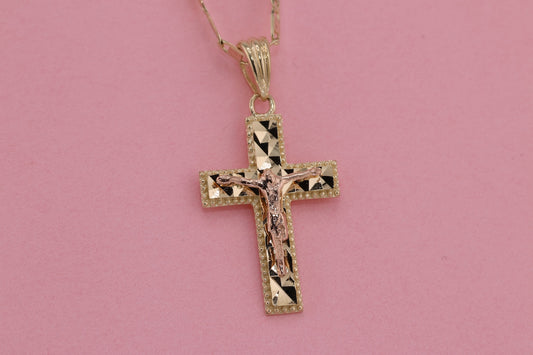 14k Solid Gold Cross Jesus Crucifix Crucifijo Charm Pendant H