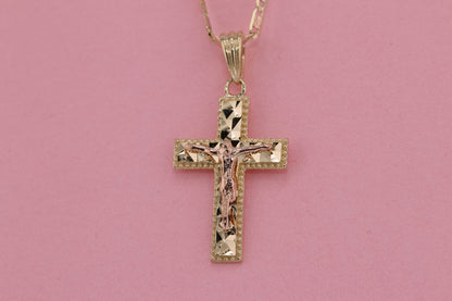 14k Solid Gold Cross Jesus Crucifix Crucifijo Charm Pendant H