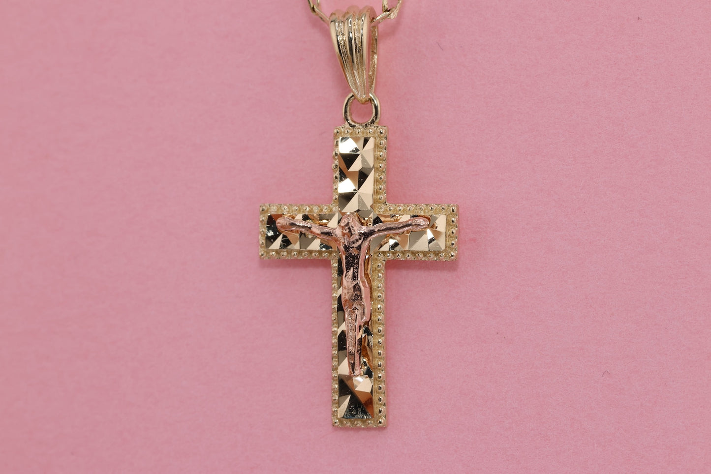 14k Solid Gold Cross Jesus Crucifix Crucifijo Charm Pendant H