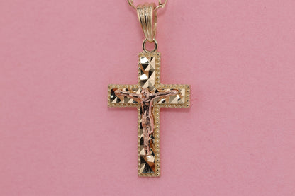 14k Solid Gold Cross Jesus Crucifix Crucifijo Charm Pendant H