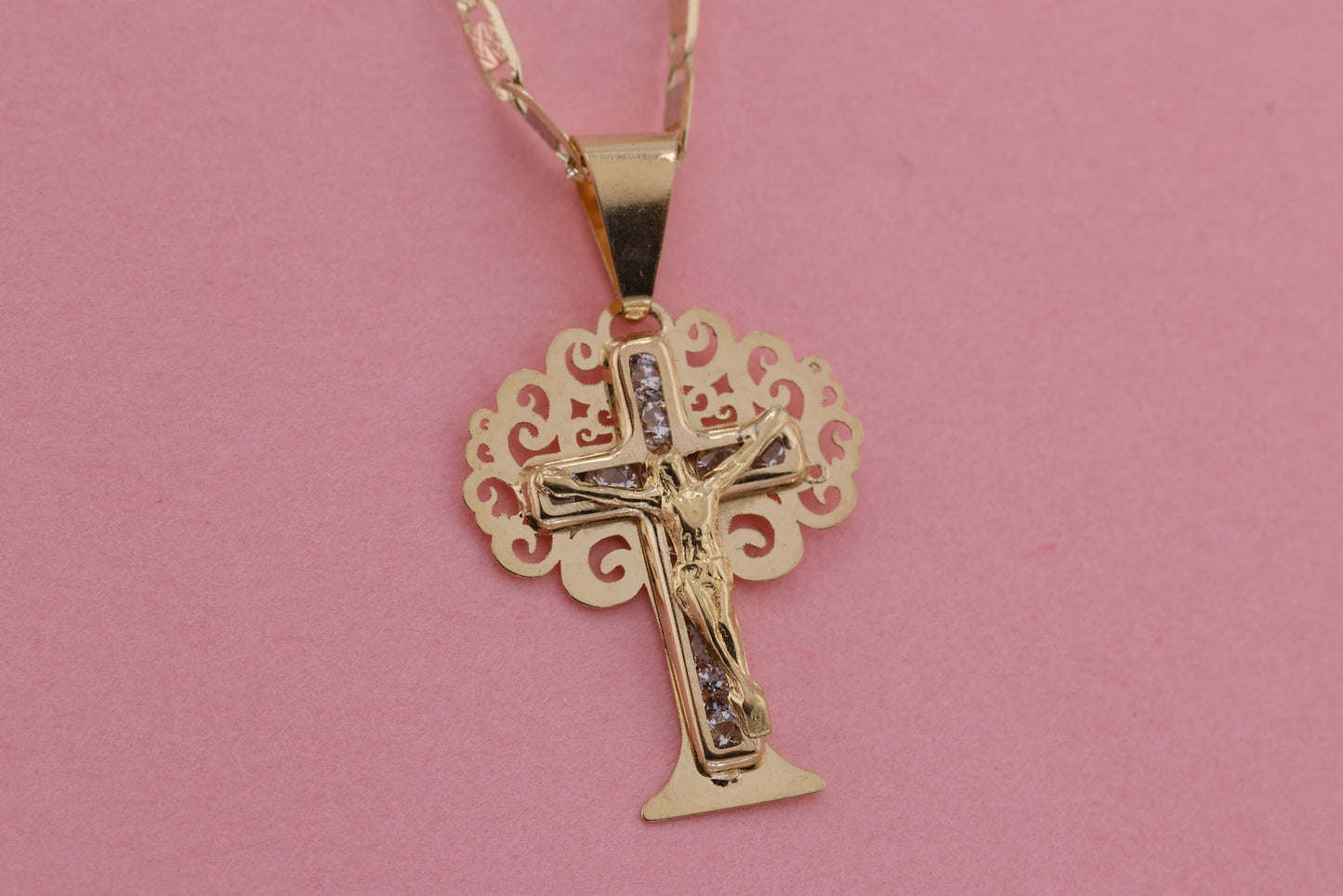 14k Solid Gold Cross Jesus Crucifix Crucifijo Charm Pendant F