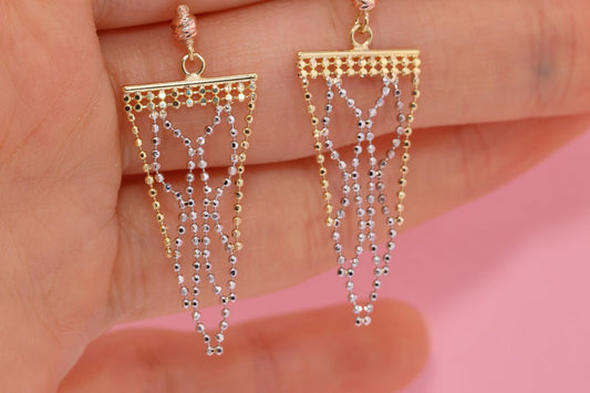 14K Tri Color Glitter Ball Chain Drop Dangle Earrings B