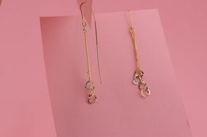 14k Tri Color Glitter Gold Dainty Heart Dangle Earrings A