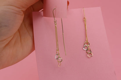 14k Tri Color Glitter Gold Dainty Heart Dangle Earrings A