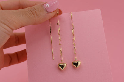 14k Gold Heart Paperclip chain Drop Earrings