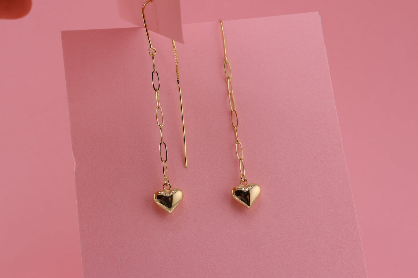 14k Gold Heart Paperclip chain Drop Earrings