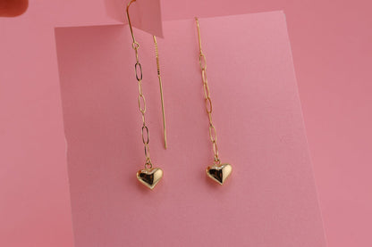 14k Gold Heart Paperclip chain Drop Earrings