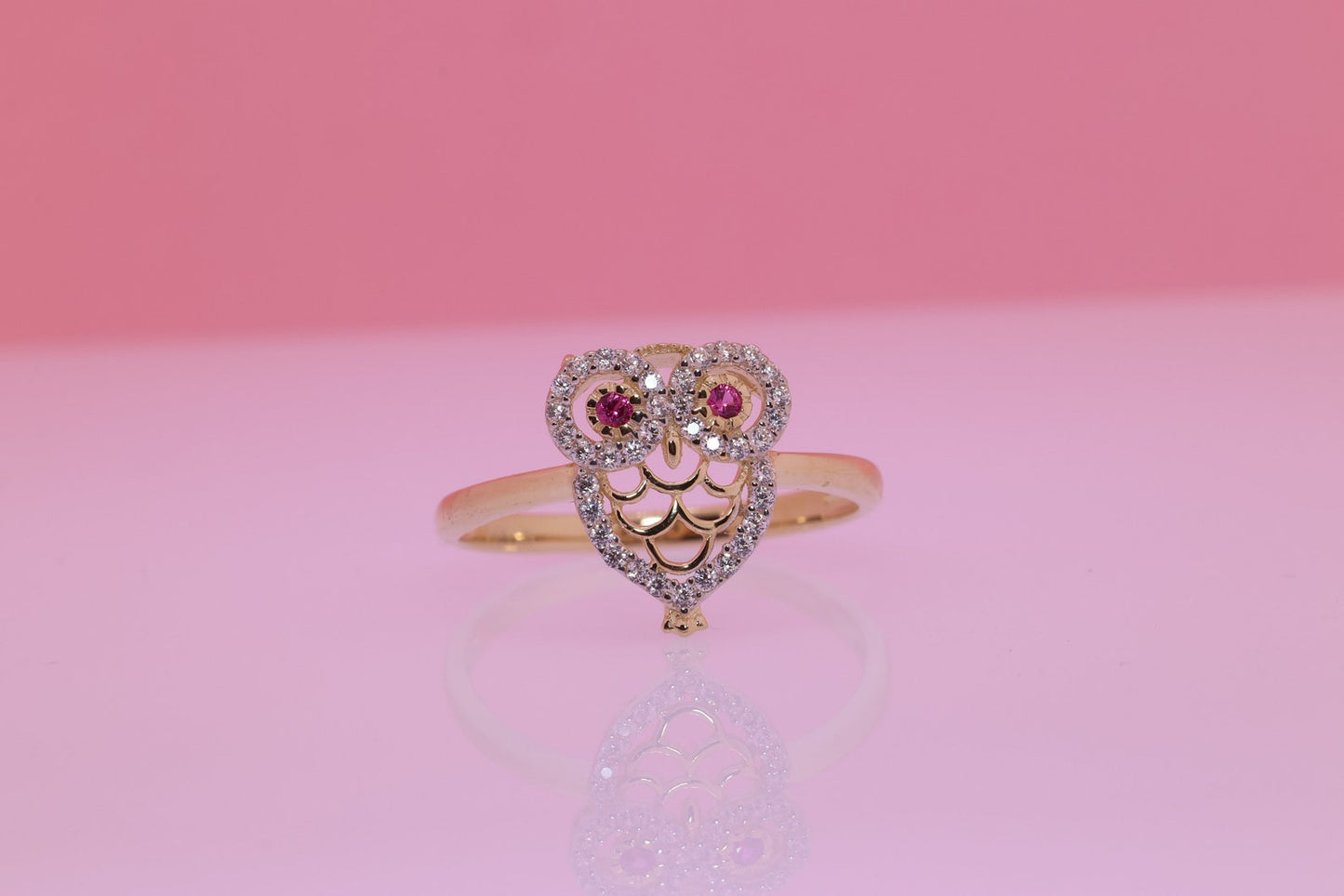 14k Gold Tiny Cute Owl CZ Ring E