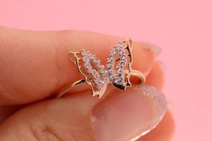 14k Gold Cubic Zirconia Butterfly Ring H