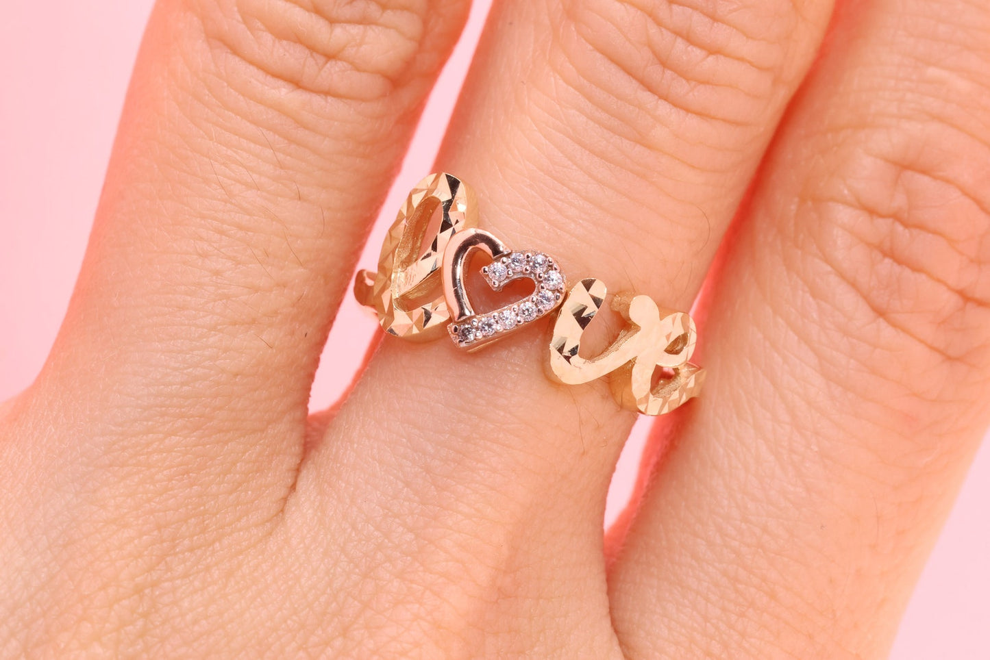 14K Solid Gold LOVE Ring with CZ B