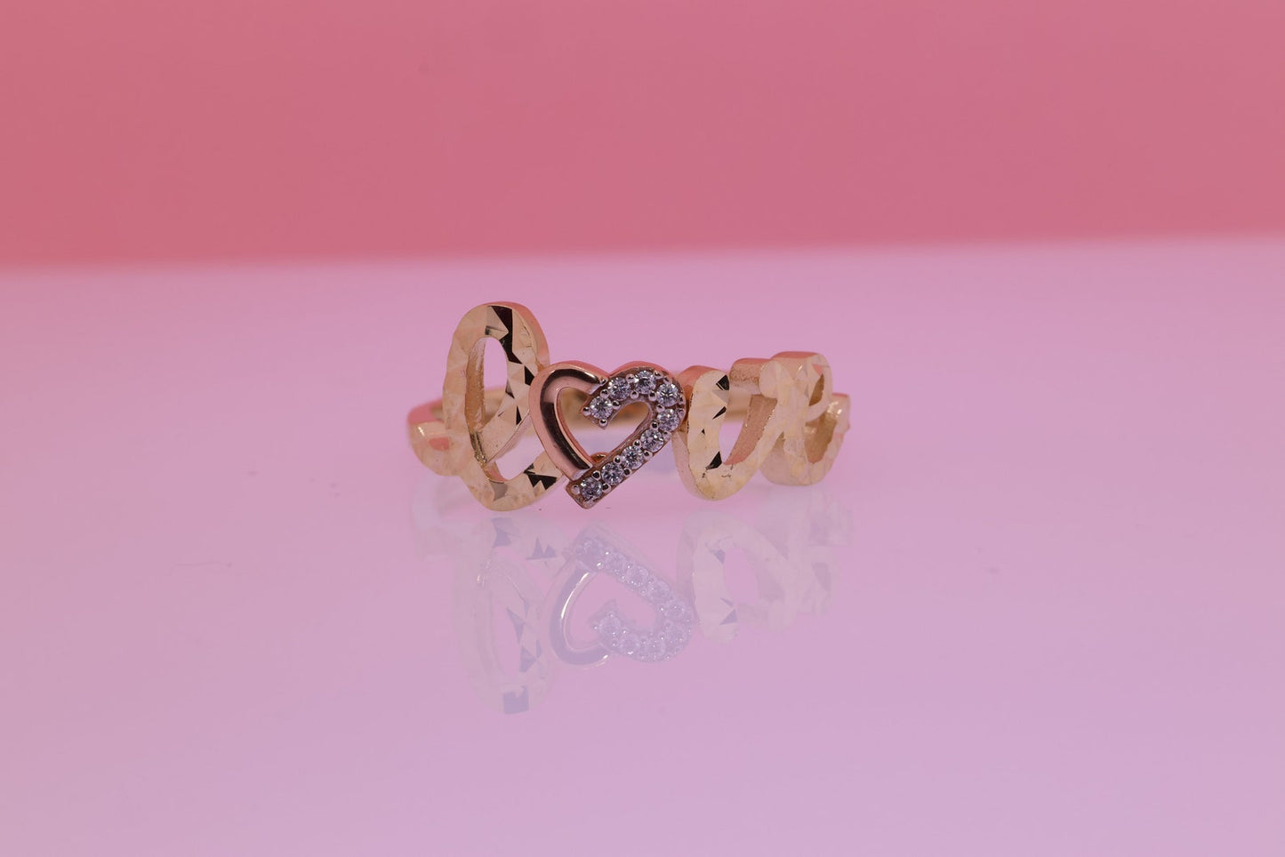 14K Solid Gold LOVE Ring with CZ B