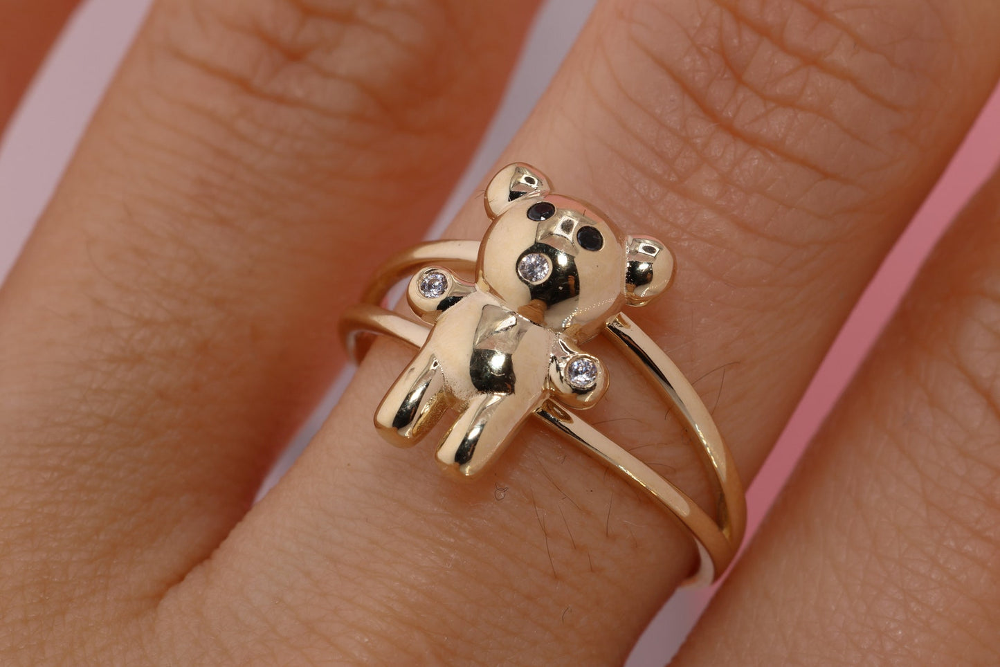 14k Solid Gold Cute Bear Ring