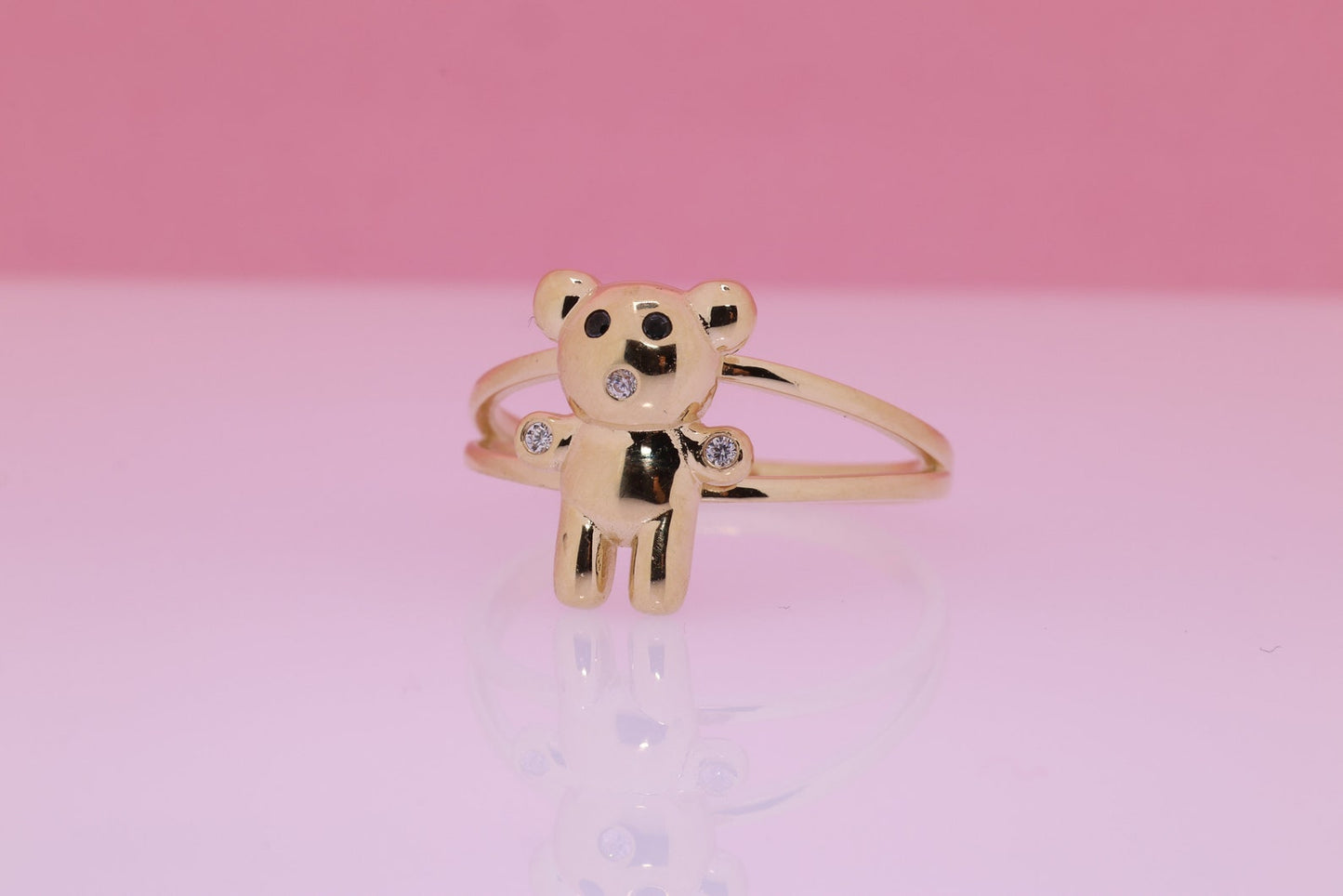 14k Solid Gold Cute Bear Ring