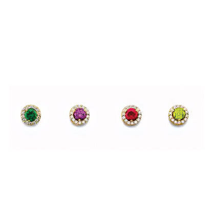 14K Dainty Birthstone Halo Stud Earrings