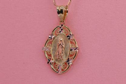 14k Solid Gold Virgin Mary Heart Pendant H