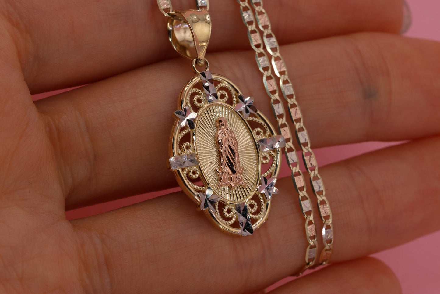 14k Solid Gold Virgin Mary Heart Pendant H