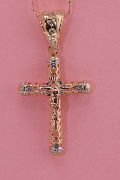 14k Solid Gold Cross Jesus Crucifix Crucifijo Pendant Necklace D