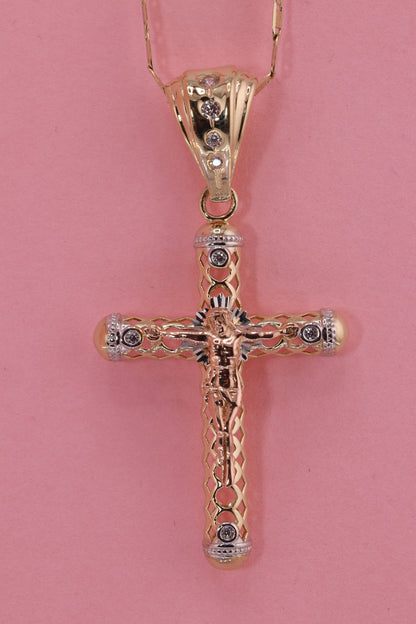 14k Solid Gold Cross Jesus Crucifix Crucifijo Pendant Necklace D