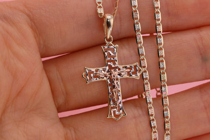 14k Solid Gold Cross Jesus Crucifix Crucifijo Pendant Necklace A