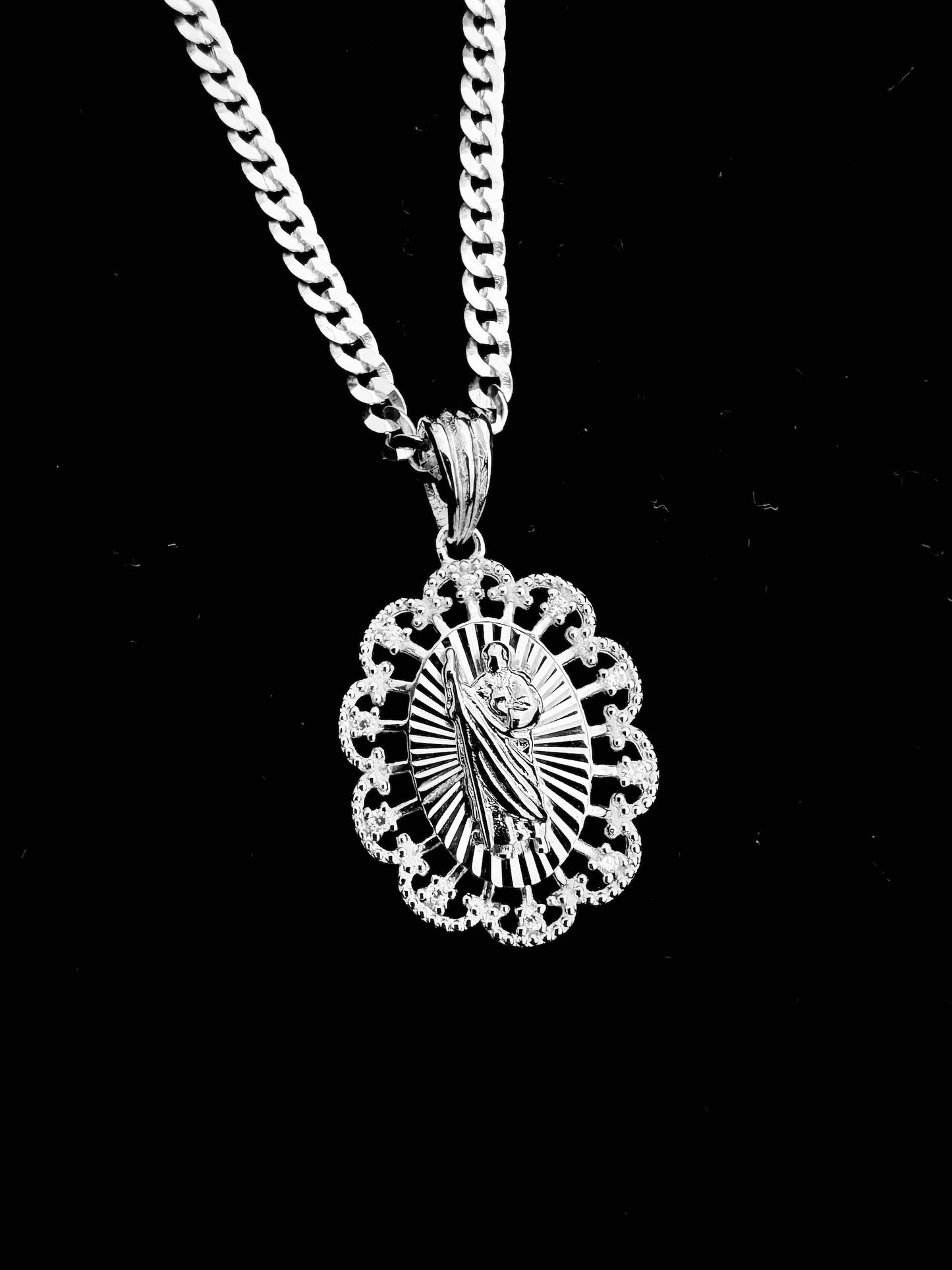 SOLID Genuine 925 Sterling Silver Saint Jude Necklace H