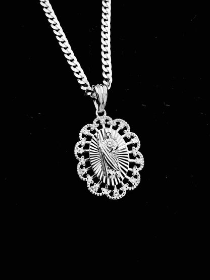 SOLID Genuine 925 Sterling Silver Saint Jude Necklace H