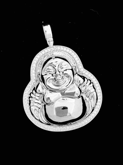 Solid 925 Sterling Silver Iced Out Laughing Buddha Pendant