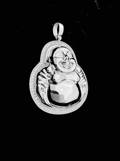 Solid 925 Sterling Silver Iced Out Laughing Buddha Pendant