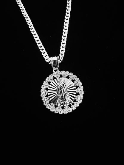 SOLID Genuine 925 Sterling Silver Lady of Guadalupe Pendant D