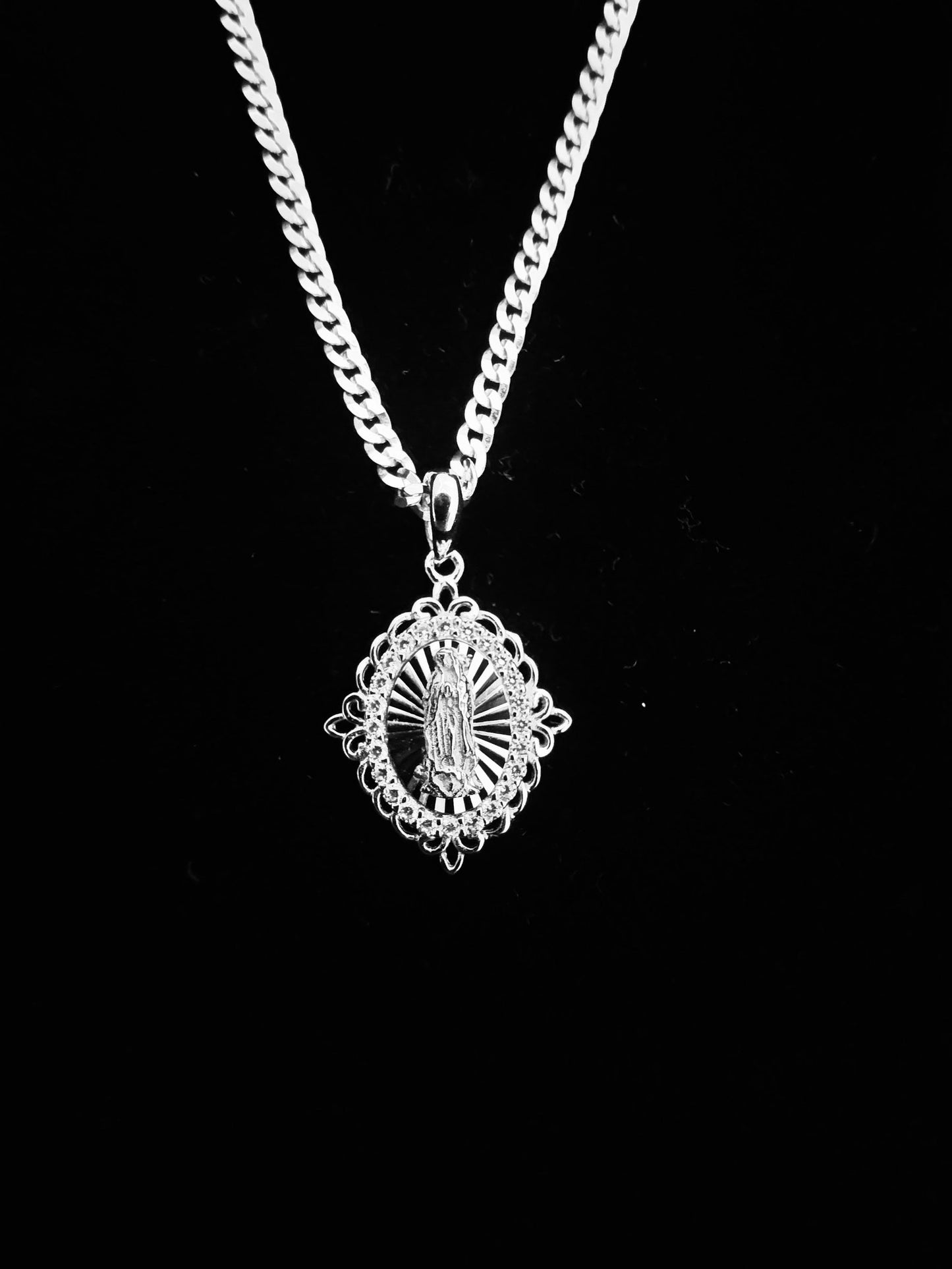 SOLID Genuine 925 Sterling Silver Lady of Guadalupe Pendant H