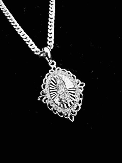 SOLID Genuine 925 Sterling Silver Lady of Guadalupe Pendant H