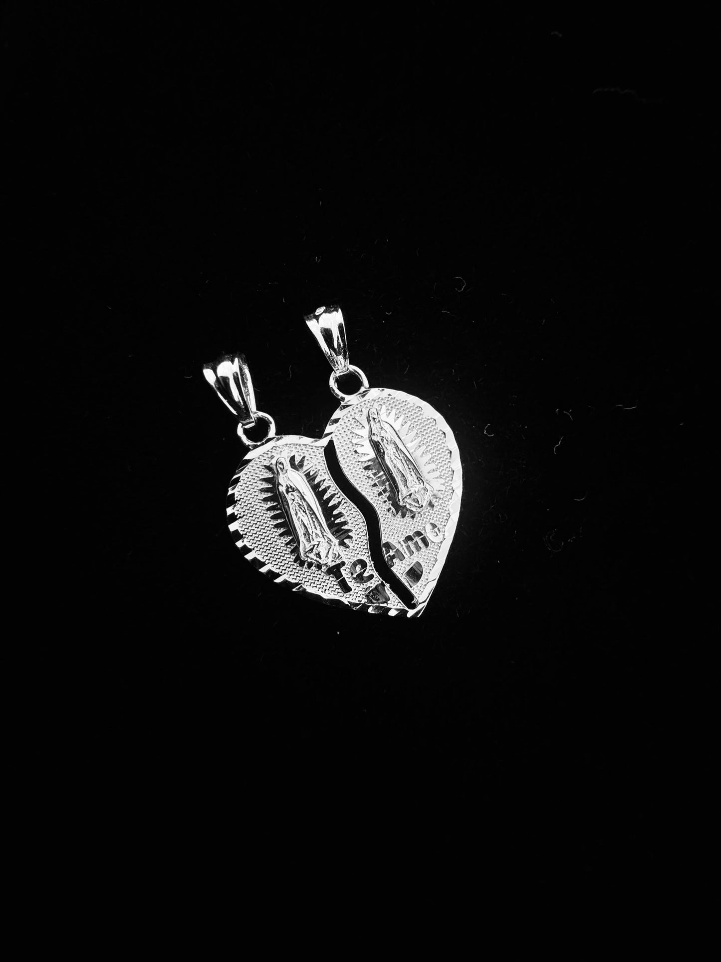 SOLID Genuine 925 Sterling Silver Guadalupe Heart Split Pendant