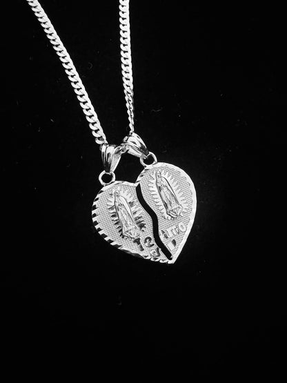 SOLID Genuine 925 Sterling Silver Guadalupe Heart Split Pendant