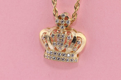 10k Gold HANDMADE Crown Unique Style Pendant for Thinner Chains