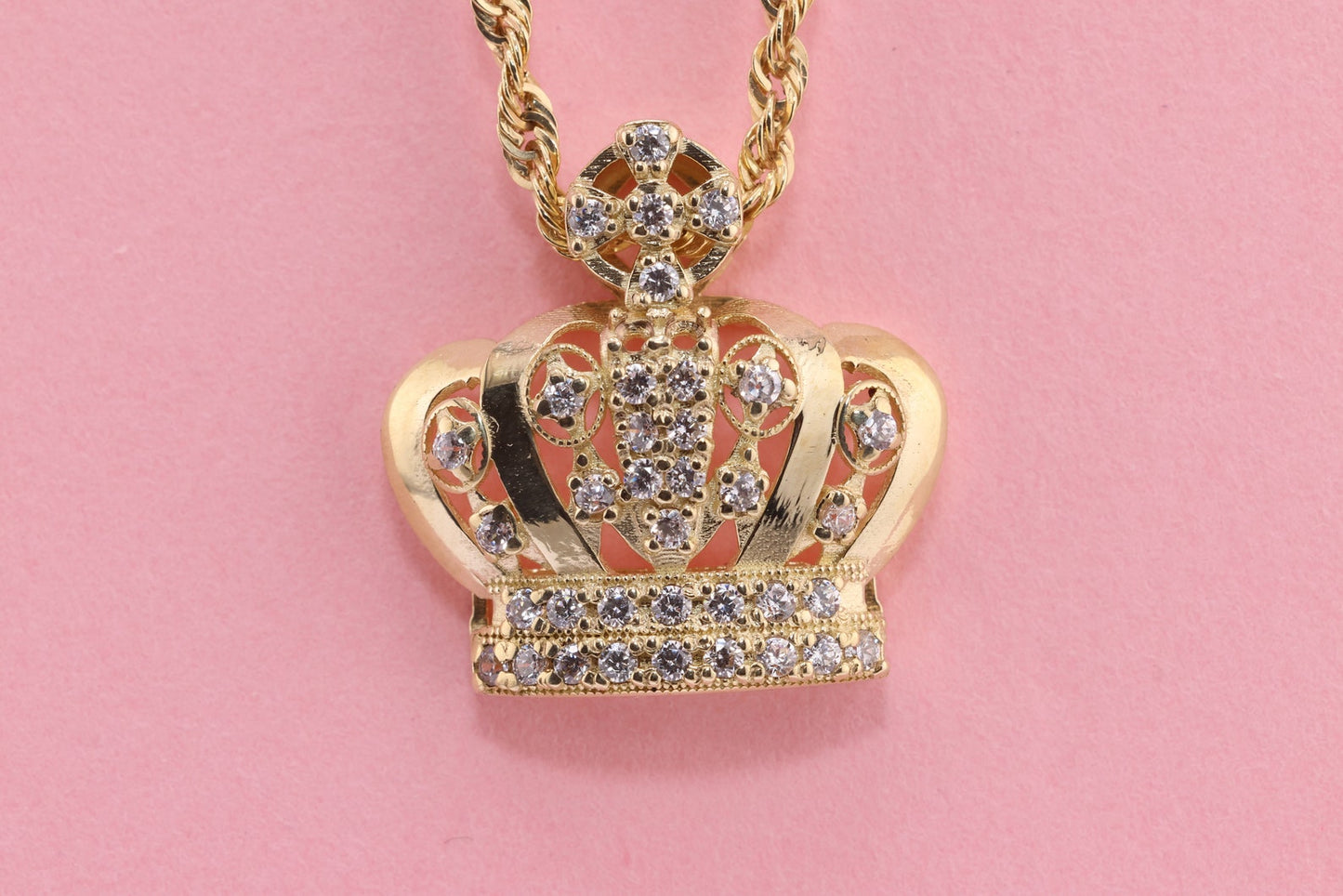 10k Gold HANDMADE Crown Unique Style Pendant for Thinner Chains